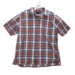 Lands' End Plaid Shirt Short‎ Sleeve Button Up Casual Mens Camp Sz L